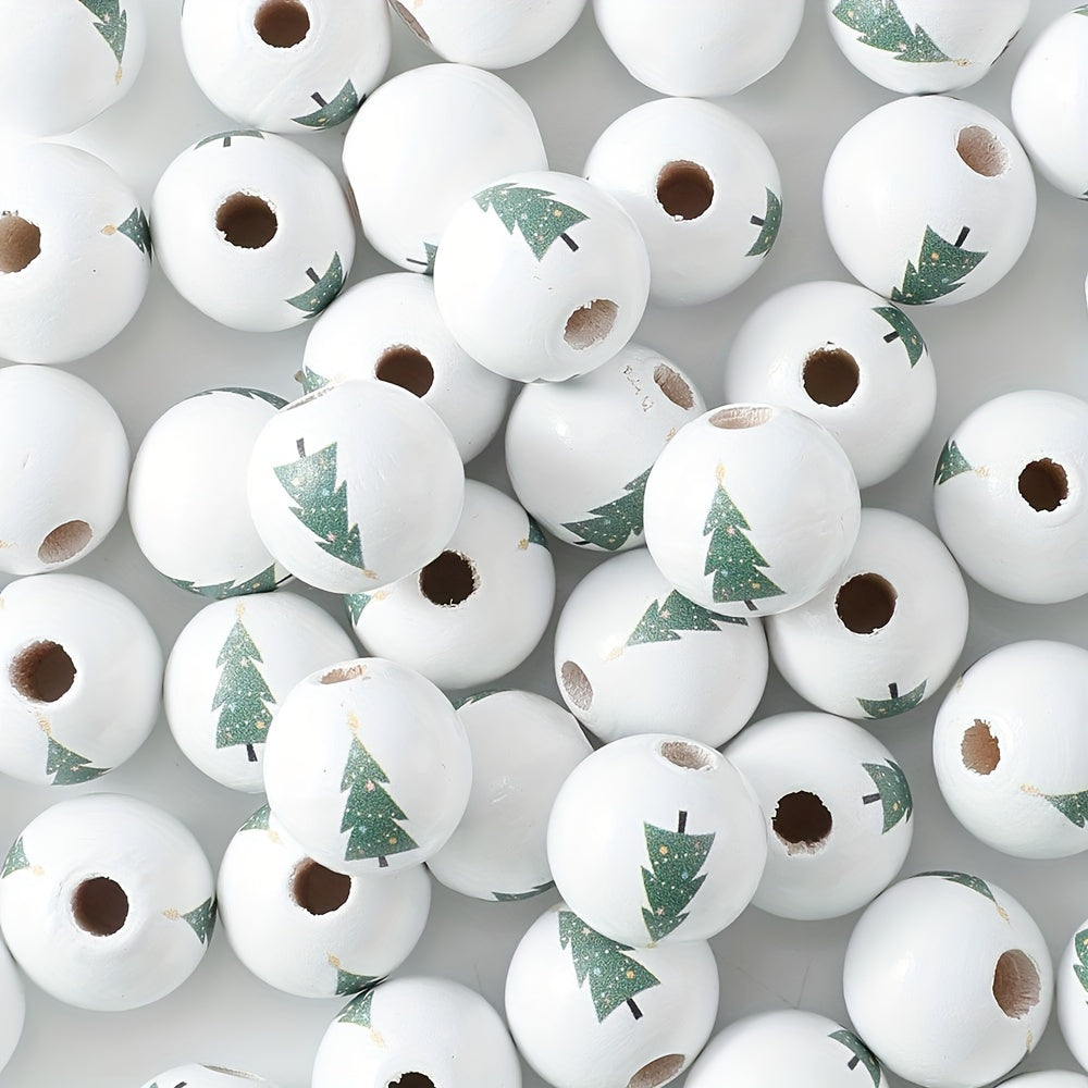Christmas Wooden Tree Pattern Beads