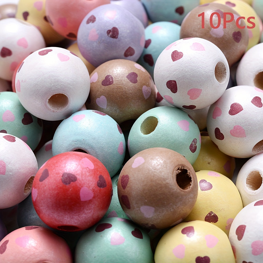 10PCS 12/15mm Two-Tone Love Pattern Wooden Bead Set