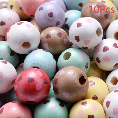 10PCS 12/15mm Two-Tone Love Pattern Wooden Bead Set