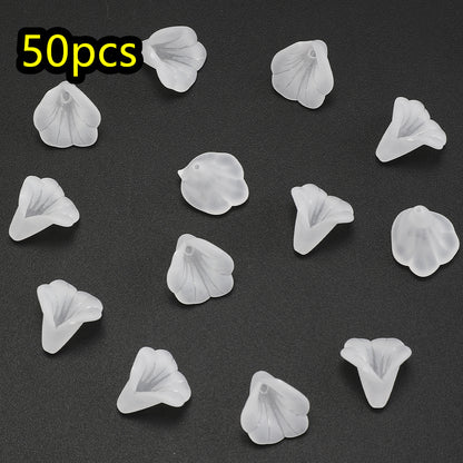 50pcs/set White Frosted Acrylic Flower Beads