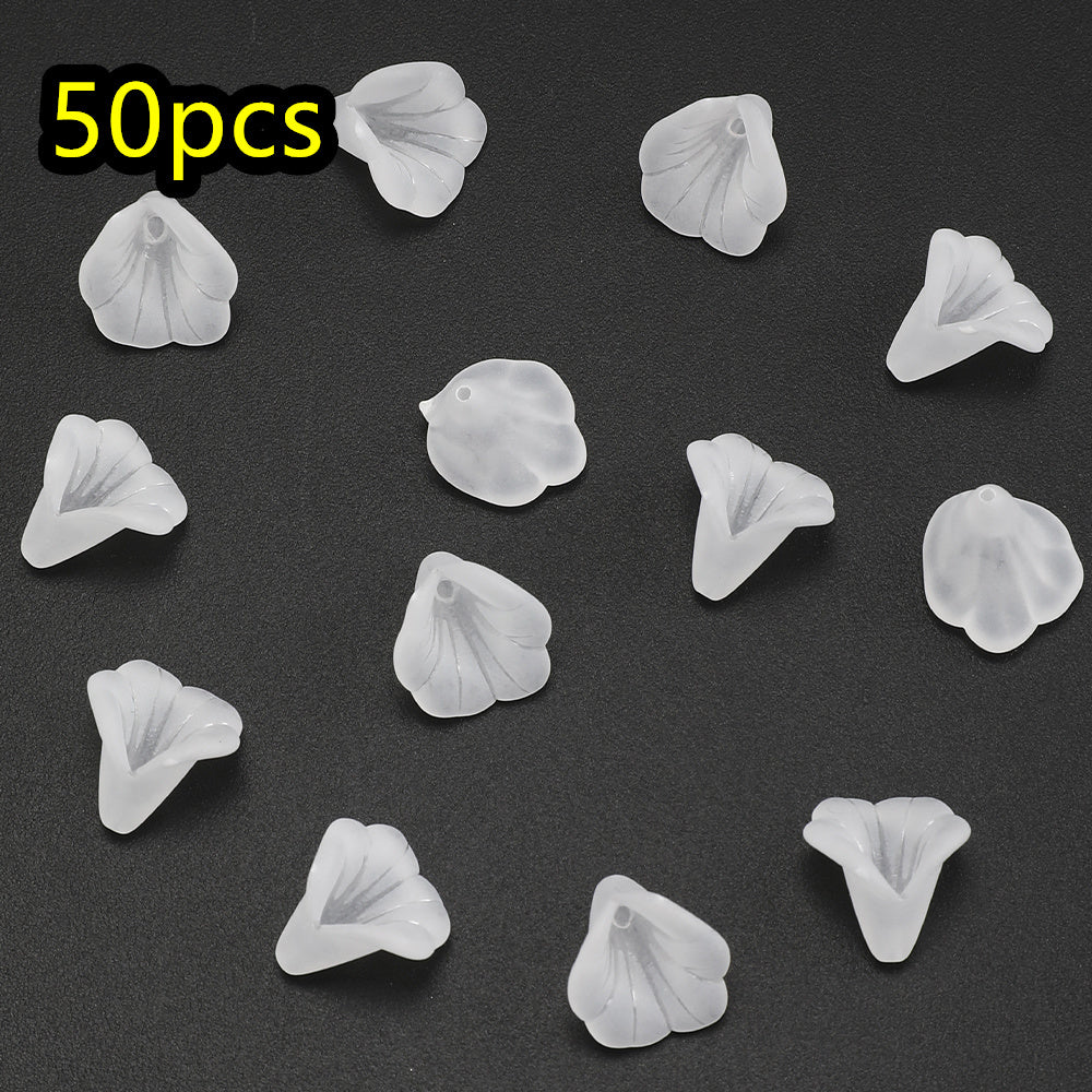 50pcs/set 10x15mm Frosted White Acrylic Flower Beads