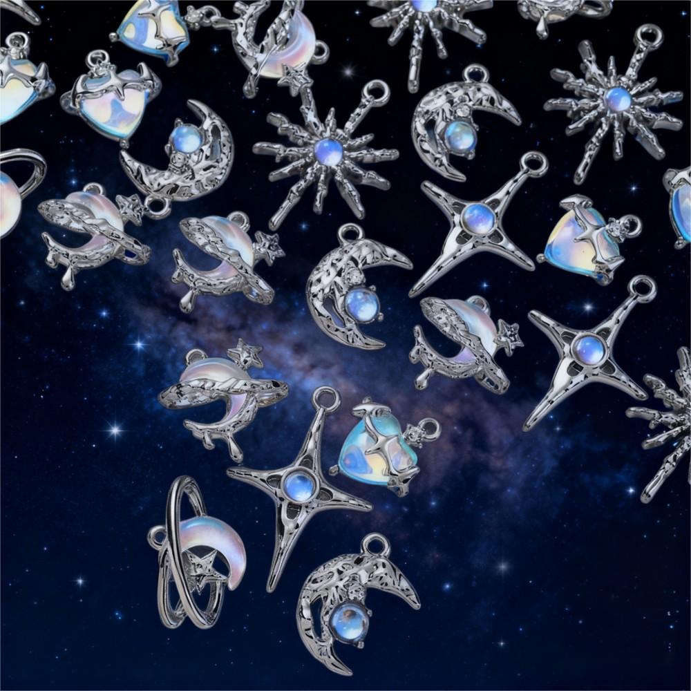 12PCS Blue Star & Moon Enamel Charm Set
