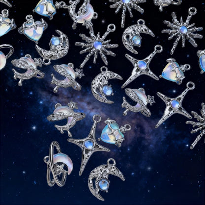 12PCS Blue Star & Moon Enamel Charm Set