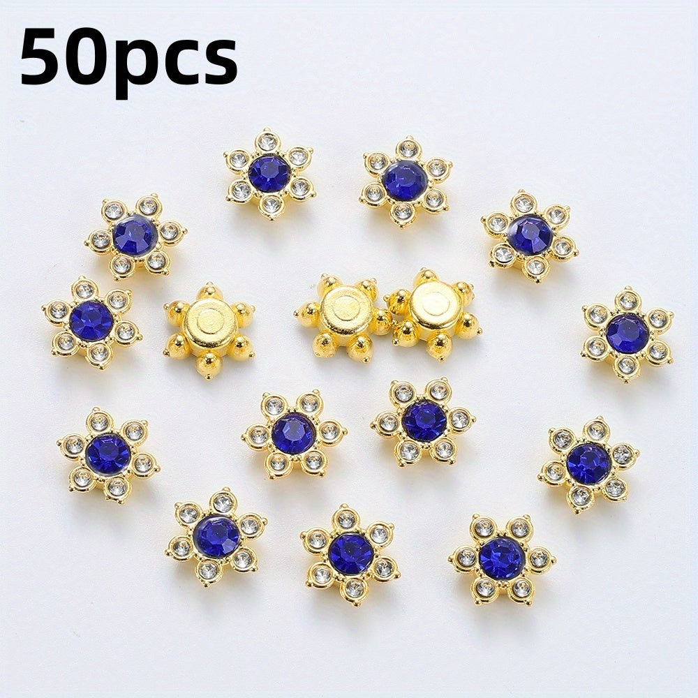 50pcs Six Petal Flower Rhinestone Acrylic Beads