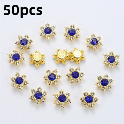 50pcs Six Petal Flower Rhinestone Acrylic Beads
