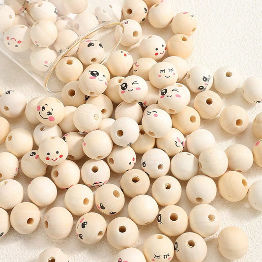 10/30/50pcs 20mm Wooden Smile Face Beads