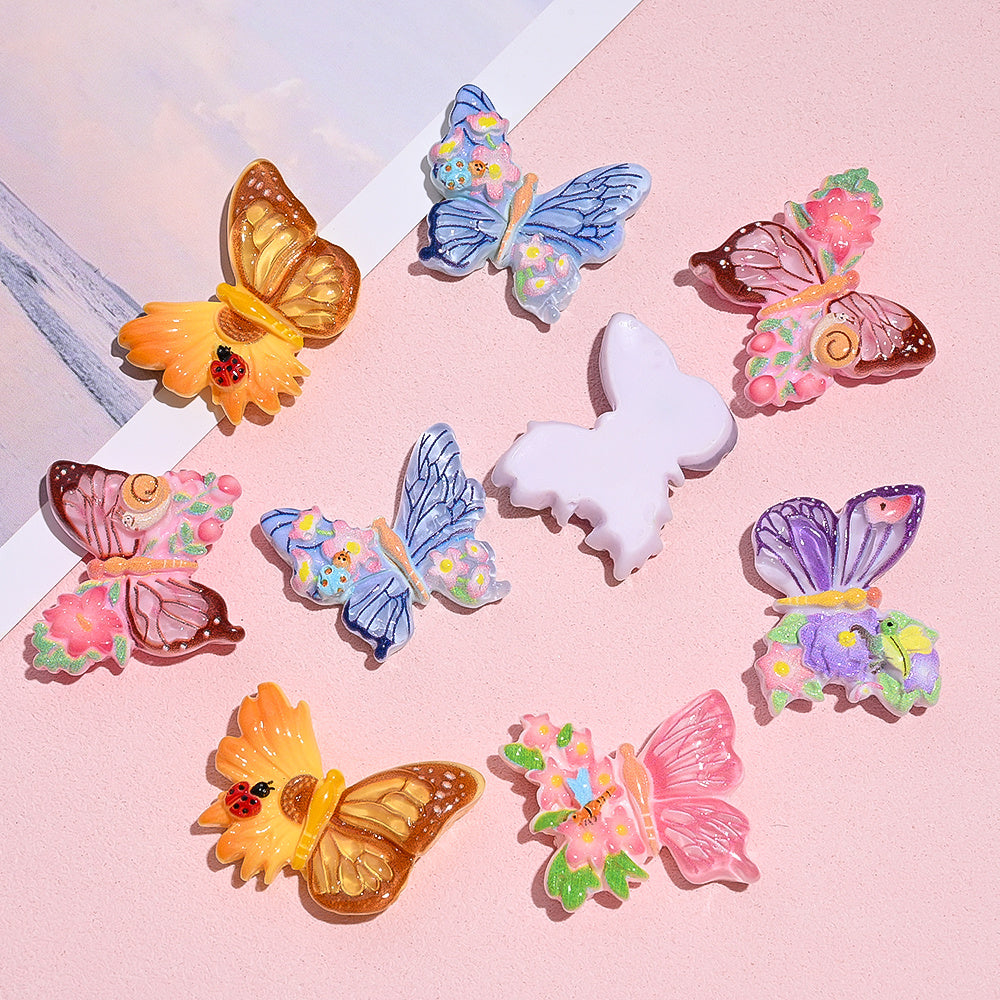 10PCS 22×26mm Colorful Butterfly Resin Flatback Embellishment Set