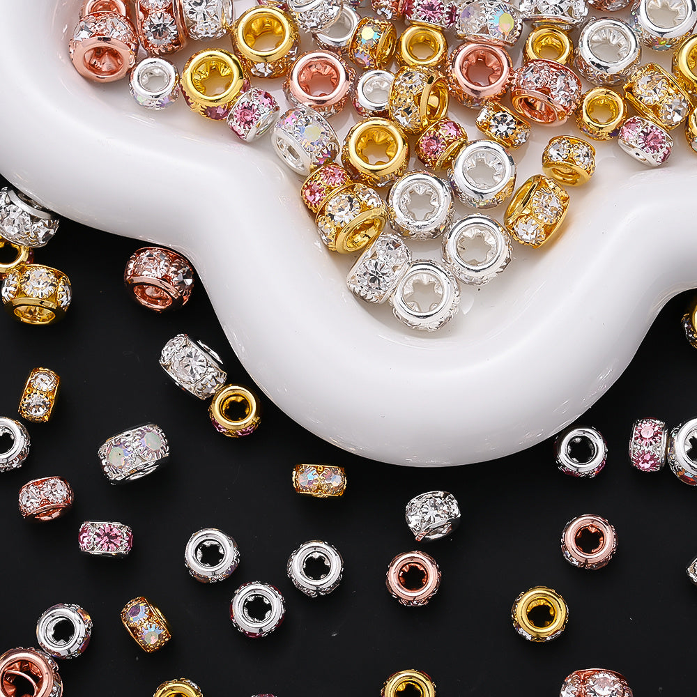 10pcs AB-Coated Large Hole Rhinestone Metal Spacer Beads