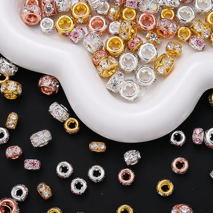 10pcs AB-Coated Large Hole Rhinestone Metal Spacer Beads
