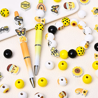 Summer Bee-Themed Wooden Beads