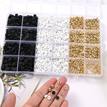 Black and White Clay Bead and Gold CCB Spacer Bead Set