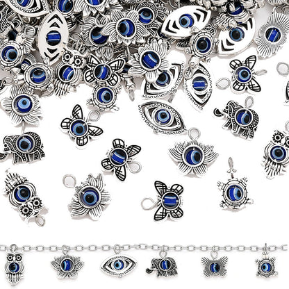 50PCS Vintage Evil Eye Alloy Pendant Set