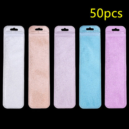 50-Piece 2.16x8.66 in Glitter Holographic Resealable Bags