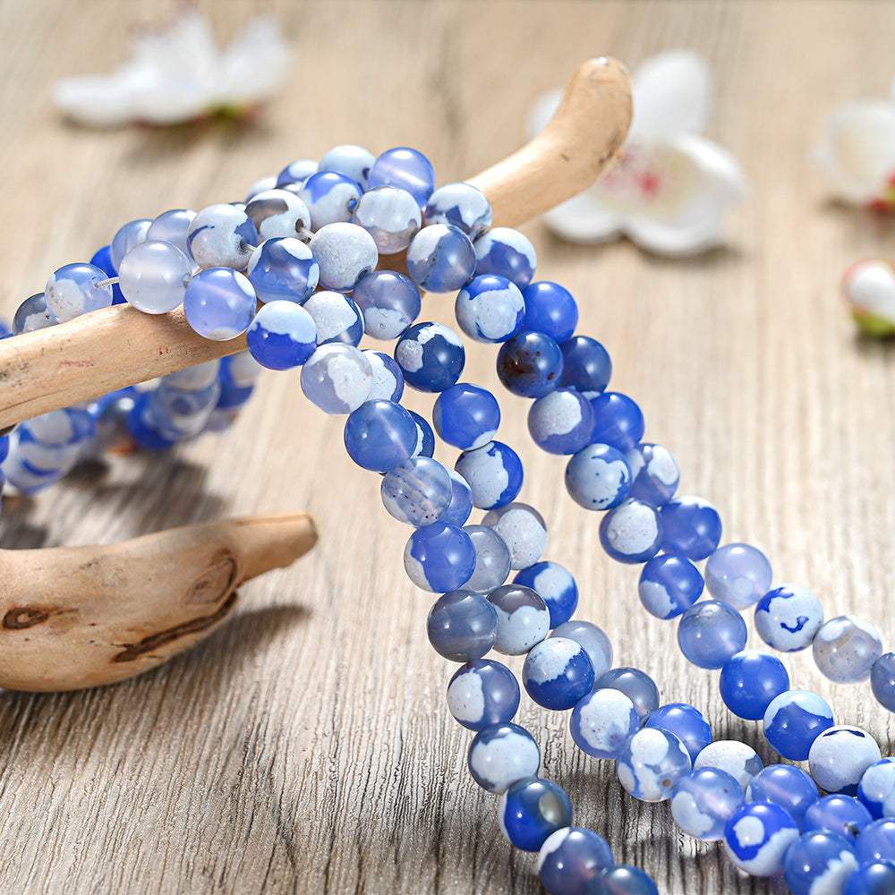 8mm Elegant Bead Design Natural Stone Beads Two Tone Fire Agate Round Loose Beads For DIY Jewelry Making Bracelet Neckalce Earrings Accessories Quality Craft Beads & Bead Assortments Art Sewing Supplies Creative Holiday Gifts Beads & Bead Assortments