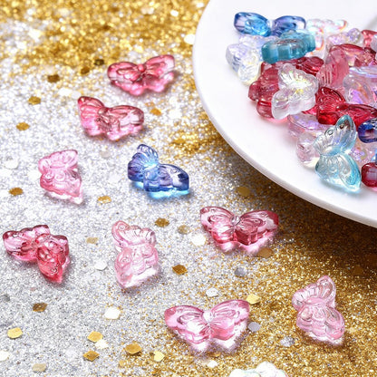 50pcs/set 8x15mm Colorful Transparent Butterfly Beads