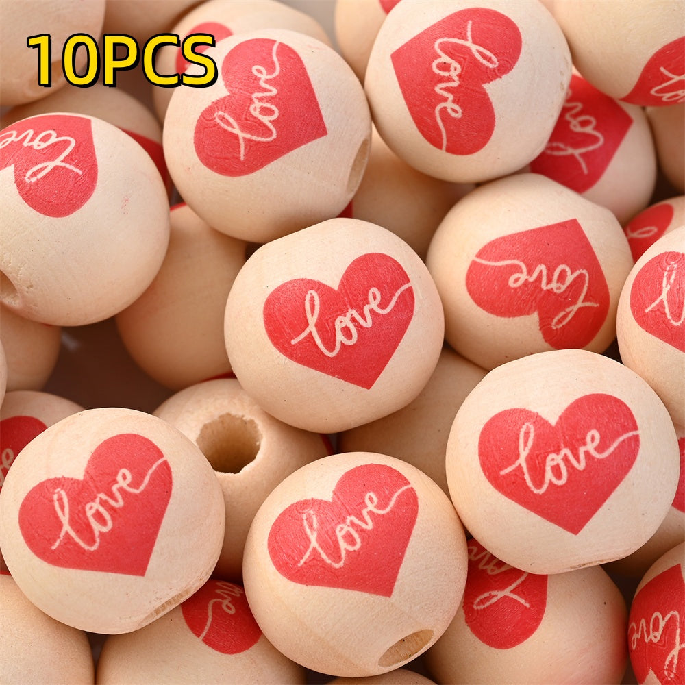 10pcs 16mm Valentine's Day Wooden Round Beads