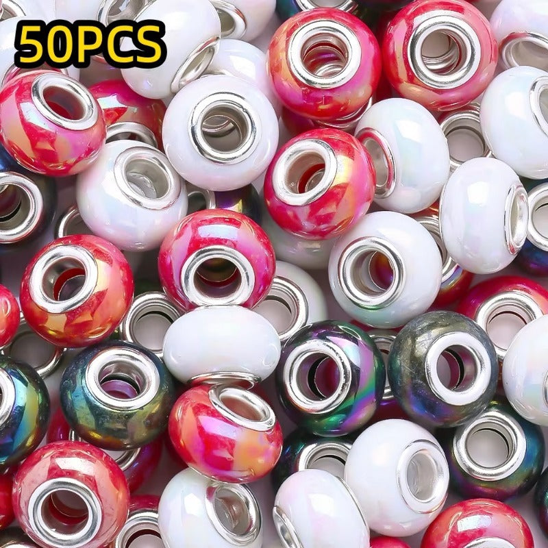 50pcs Large Hole Flat Round Acrylic Beads