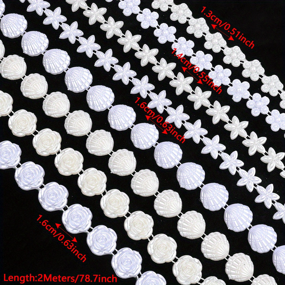 2m Imitation Pearl & Shell Rose Flower Bead Chain