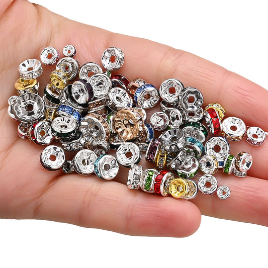 Mixed Color Rhinestone Alloy Spacer Beads