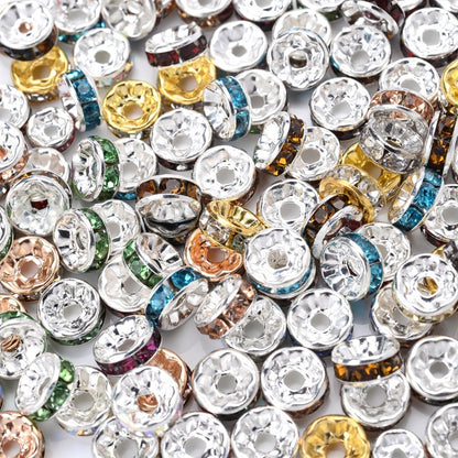 50pcs 4/6/8/10mm Rhinestone Alloy Spacer Beads