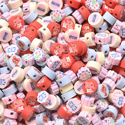 Painted Love Flower Polymer Clay Beads