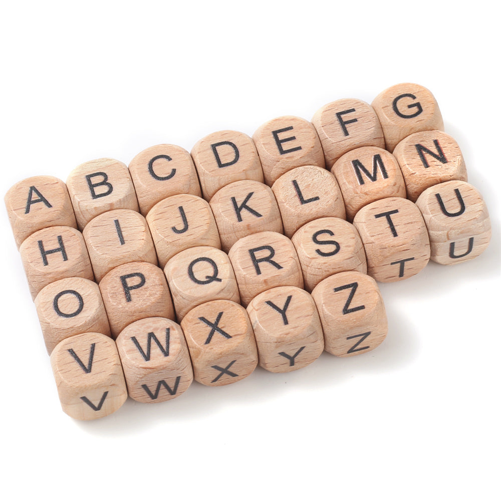 12 mm Wooden Square Letter Beads