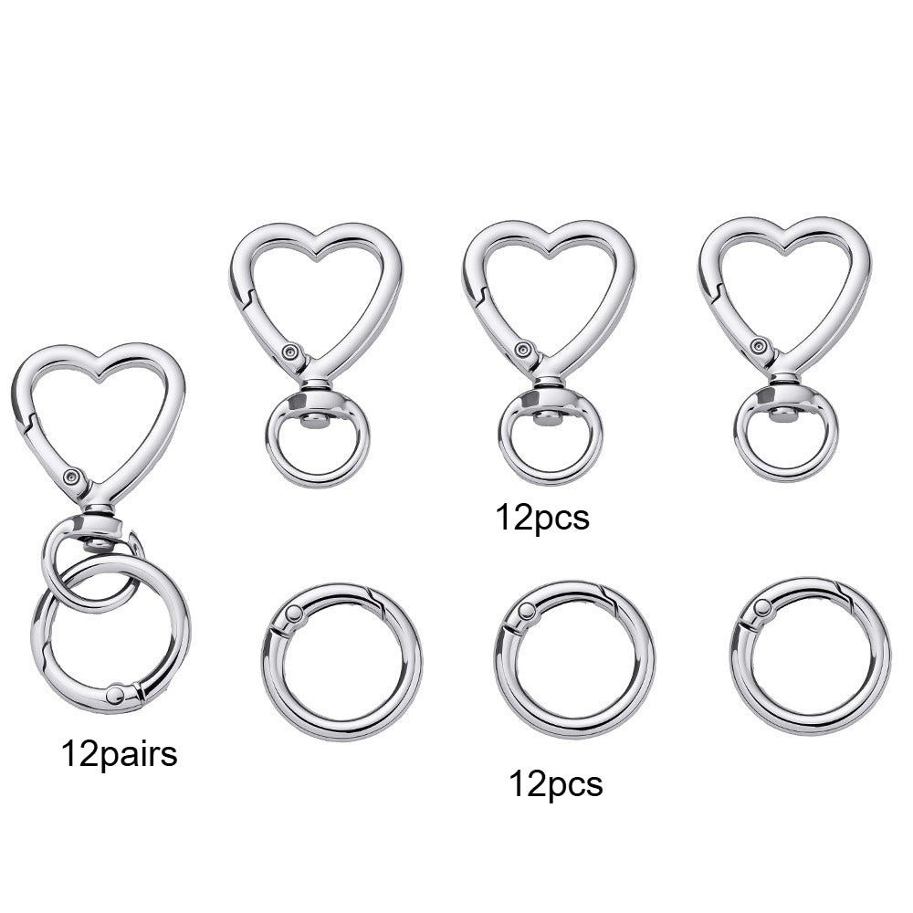 12 Pairs Heart & Round Double Buckle Keychain Set