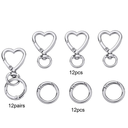 12 Pairs Heart & Round Double Buckle Keychain Set