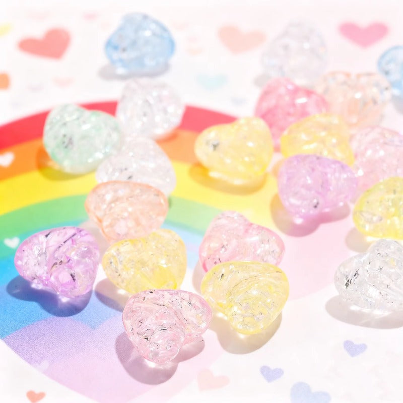 50pcs/set 9.5x11mm Crackle Heart Acrylic Beads