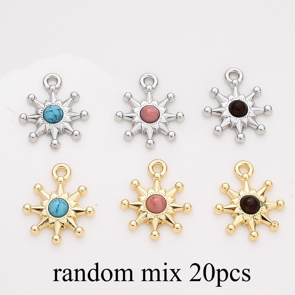 20PCS Eight-Pointed Star Charms with Half-Round Stone Beads