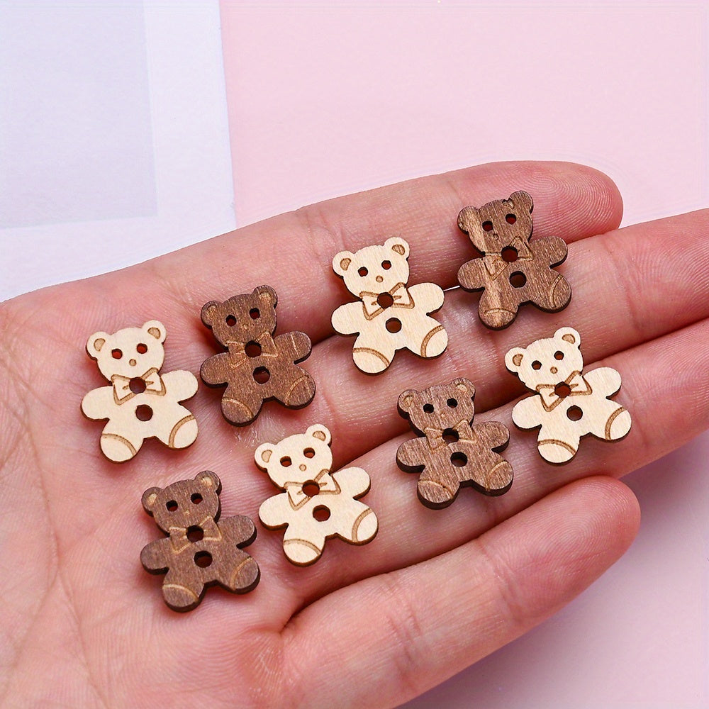 10PCS 15.8×17.7mm Bear-Shaped Wood Buttons