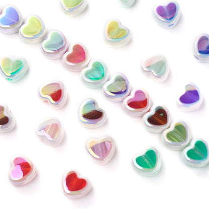 10PCS 12×15mm Sparkling Valentine's Day Heart Acrylic Bead Set
