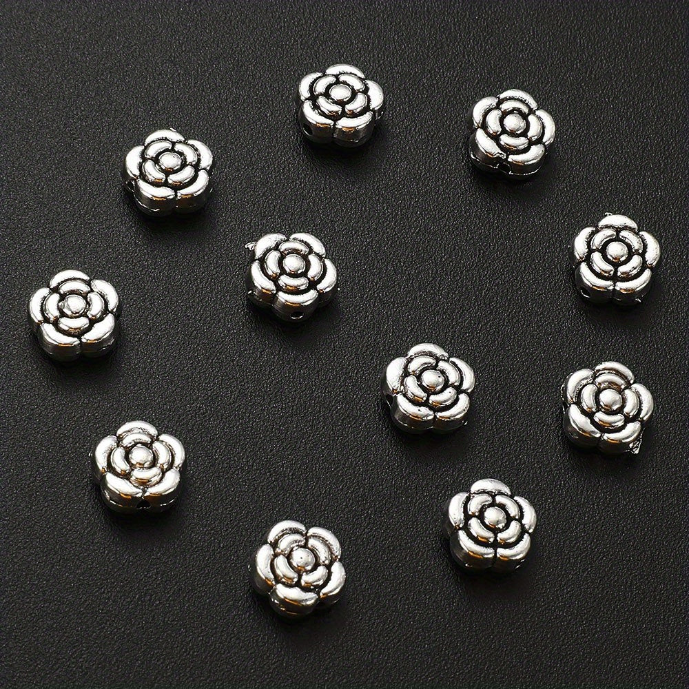 20pcs 9mm Antique Silvery Flower Spacer Beads