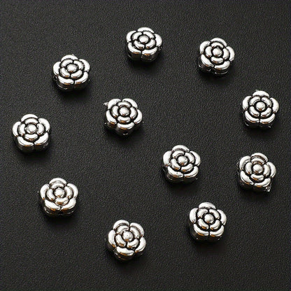 20pcs 9mm Antique Silvery Flower Spacer Beads