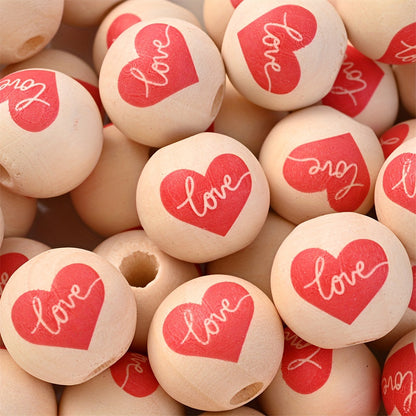 10PCS 16mm Red Kiss & Love Wooden Bead Set