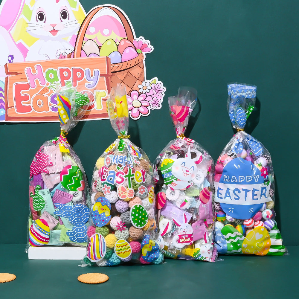 50-Piece 13x27.5 cm OPP Easter Gift Bags with Gold Print