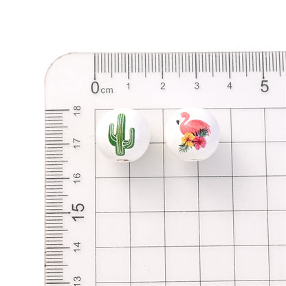 16mm Fruit-Themed Printed Wooden Beads, 10pcs
