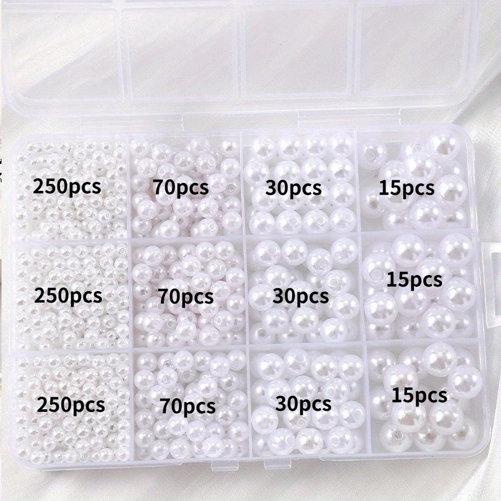 1100pcs/box Mixed Size White Acrylic Round Beads