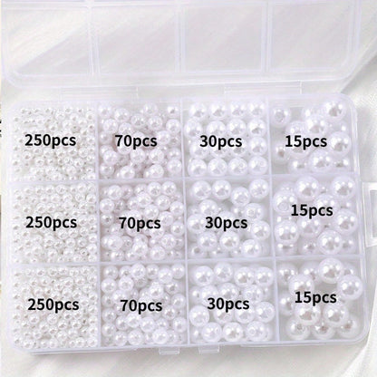 1100pcs/box Mixed Size White Acrylic Round Beads