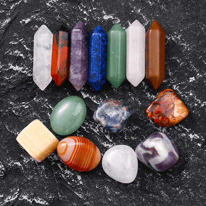 14PCS Natural Stone Double-Pointed Hexagonal Prism Set