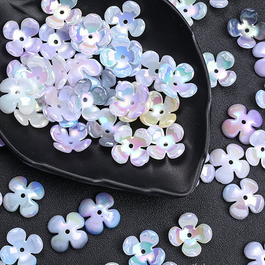 50-Piece 15 mm Multicolor Four-Petal Acrylic Flower Beads