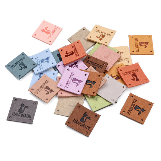10/30-Piece 25 mm Cute Cat HANDMADE Leather Labels