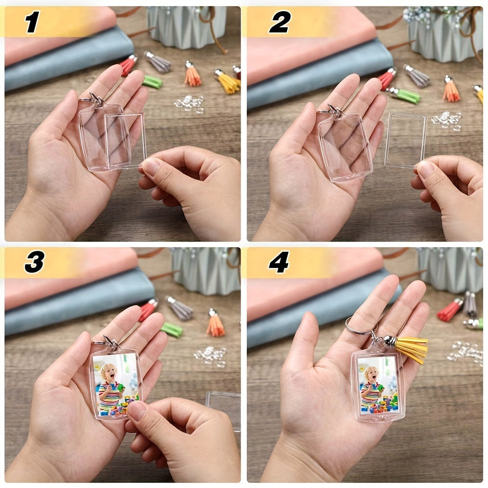 20pcs Blank Photo Frame Keychains Set Acrylic Clear Double-Sided Photo