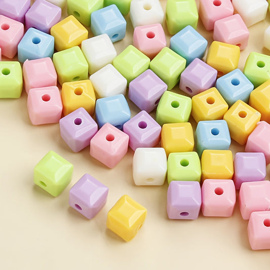 100PCS 7mm Colorful Luminous Square Acrylic Bead Set