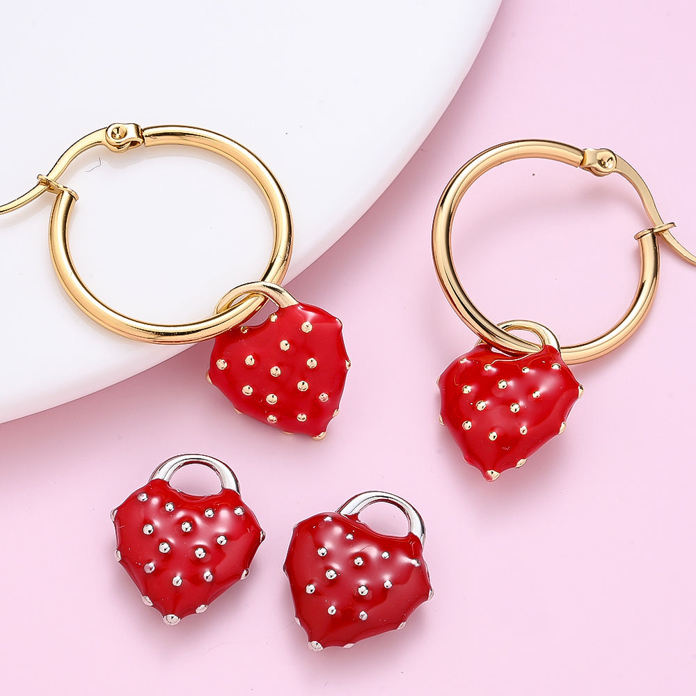 Heart Strawberry Alloy Charms