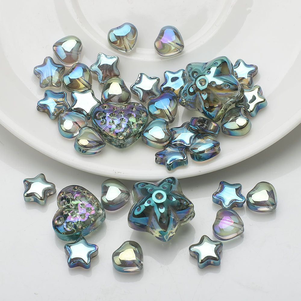 34pcs Star & Heart Electroplated Glass Beads