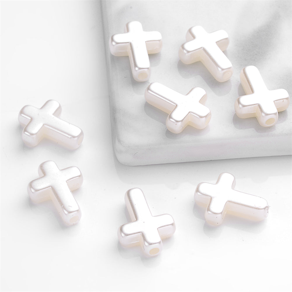 50pcs 12x15mm White Acrylic Cross Beads