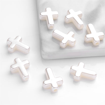 50pcs 12x15mm White Acrylic Cross Beads