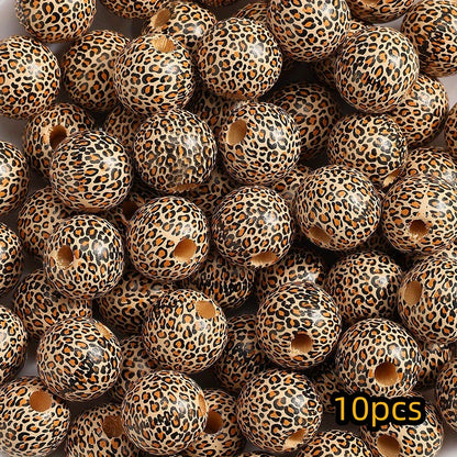10pcs 16mm Leopard Print Wooden Beads