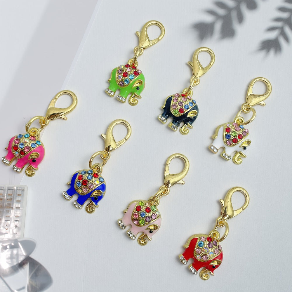 18PCS Rhinestone & Enamel Elephant Mini Keychain Set